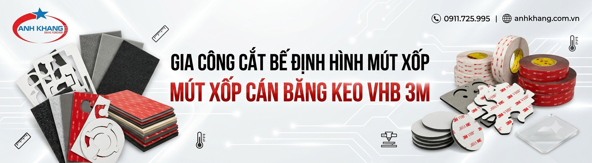 Gia công cắt bế định hình mút xốp - Mút xốp cán băng keo VHB 3M